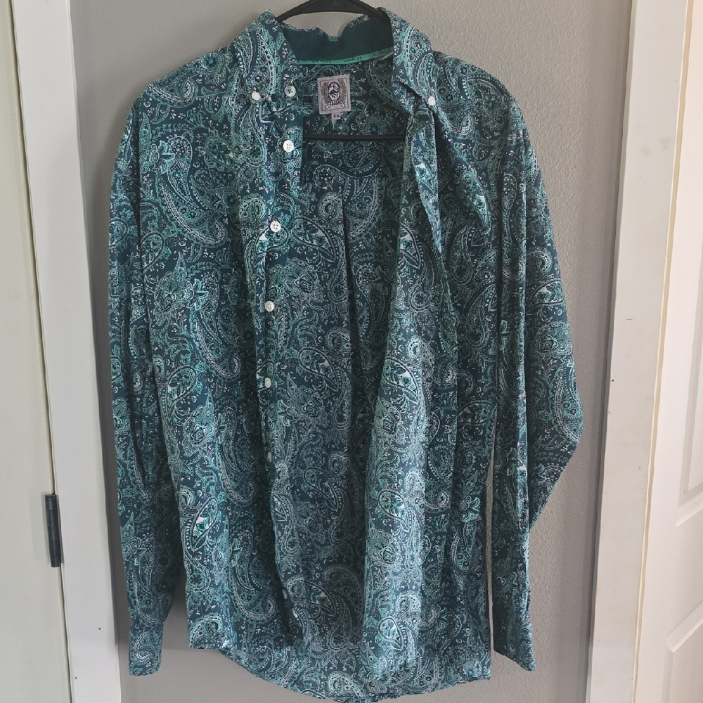 Cinch Men's Blue and Green Paisley Shirt